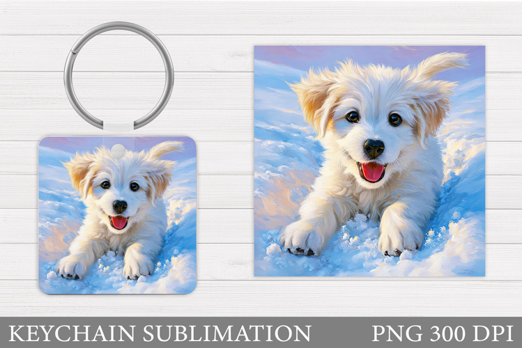 Winter Dog Keychain Design. Winter Keychain Sublimation