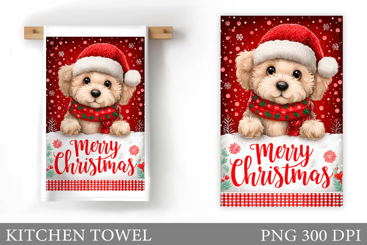 Cute Dog Kitchen Towel. Christmas Dog Kitchen Towel Design