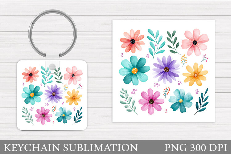 Flowers Keychain Sublimation. Floral Keychain Design example image 1