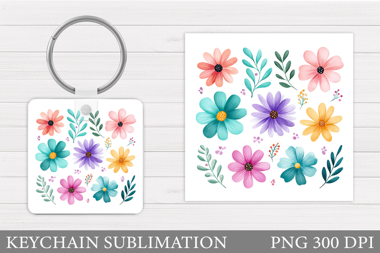 Flowers Keychain Sublimation. Floral Keychain Design