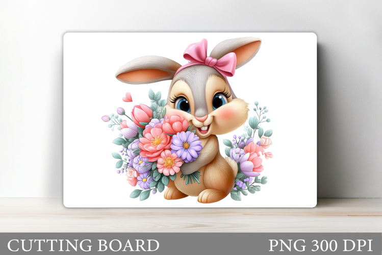 Cute Bunny Cutting Board. Bunny Flowers Cutting Board Design
