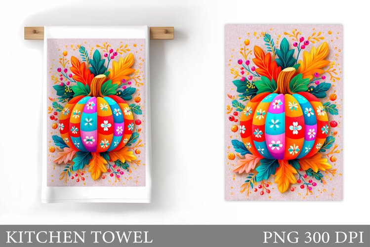 Pumpkin Kitchen Towel. Fall Kitchen Towel Sublimation example image 1