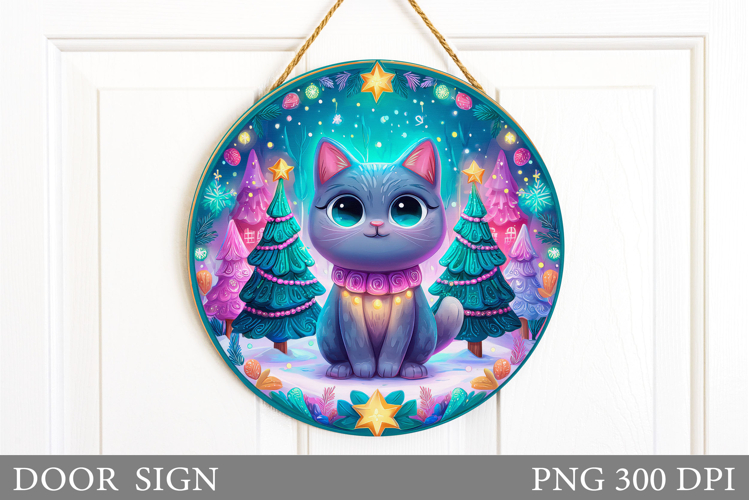 Christmas Cat Door Sign. Christmas Door Sign Sublimation