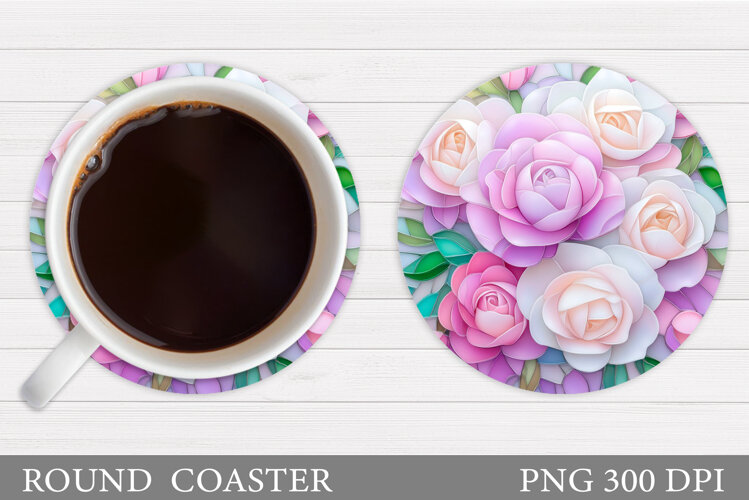 Roses Coaster Sublimation. Flowers Coaster Design example image 1