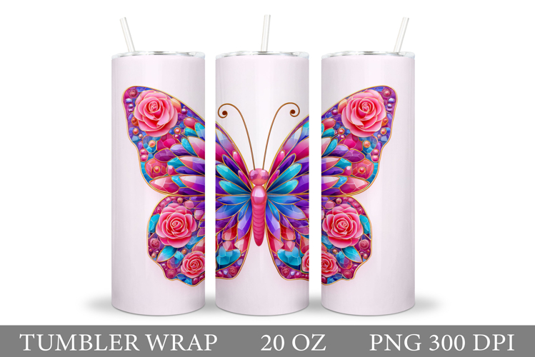Butterfly Tumbler Sublimation. Flowers Tumbler Design