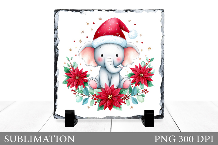 Cute Elephant Sublimation. Christmas Elephant Slate Design