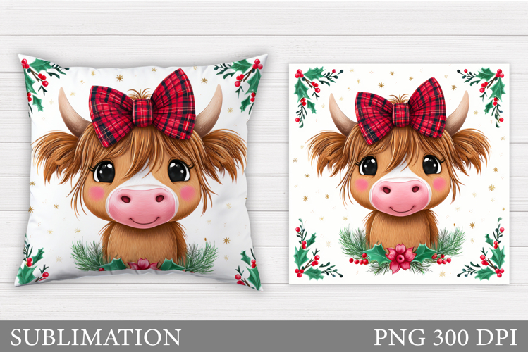 Christmas Cow Pillow Design. Christmas Pillow Sublimation