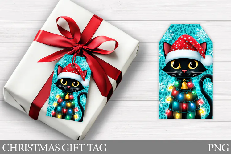 Christmas Cat Gift Tag Design. Christmas Gift Tags Printable