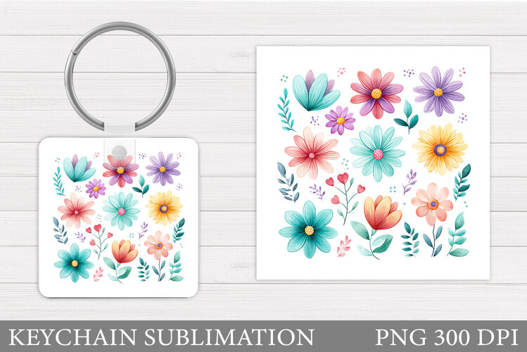 Flowers Keychain Sublimation. Floral Keychain Design example image 1