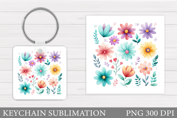 Flowers Keychain Sublimation. Floral Keychain Design