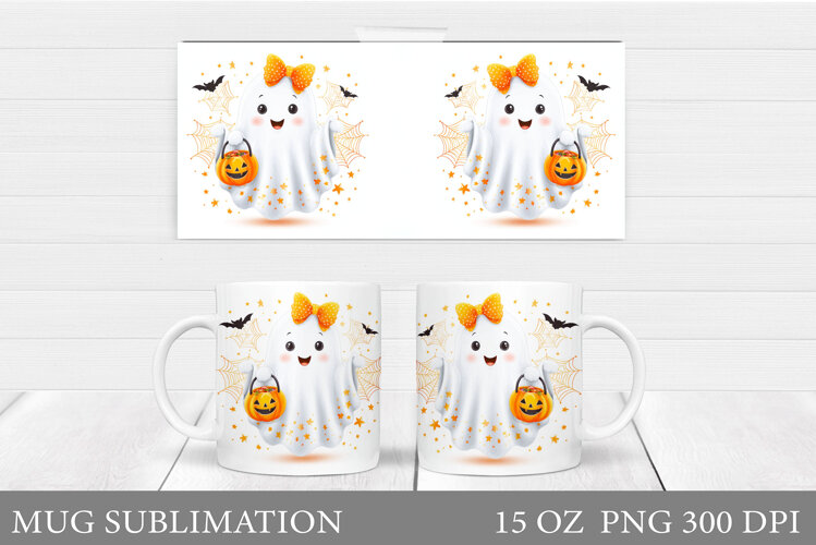 Cute Ghost Mug Sublimation. Halloween Mug Design example image 1