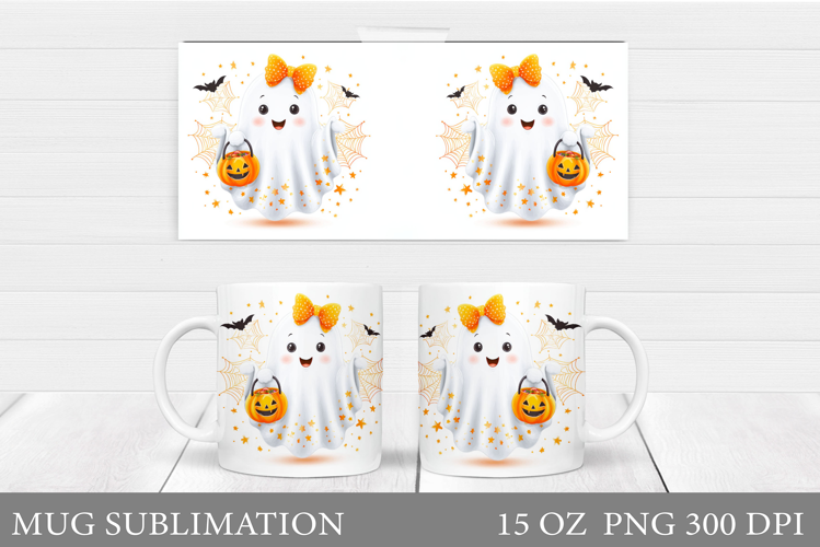 Cute Ghost Mug Sublimation. Halloween Mug Design