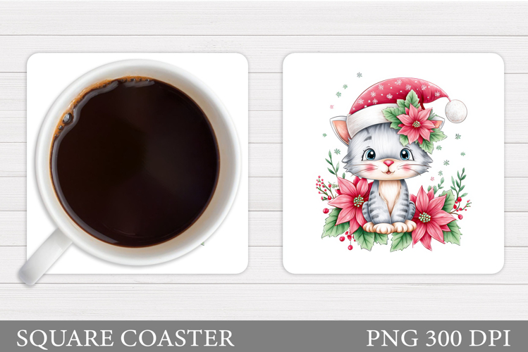 Christmas Cat Coaster Design. Christmas Coaster Sublimation