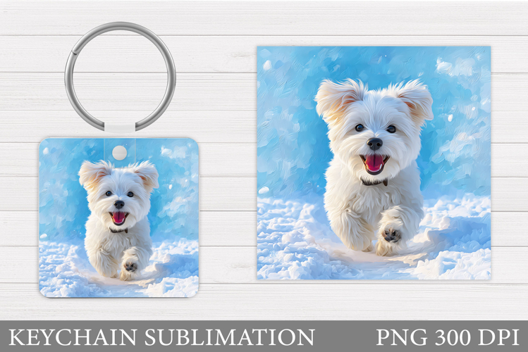 Cute Dog Keychain Design. Winter Keychain Sublimation