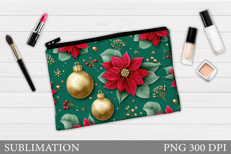 Poinsettia Cosmetics Bag Design. Christmas Makeup Bag Design