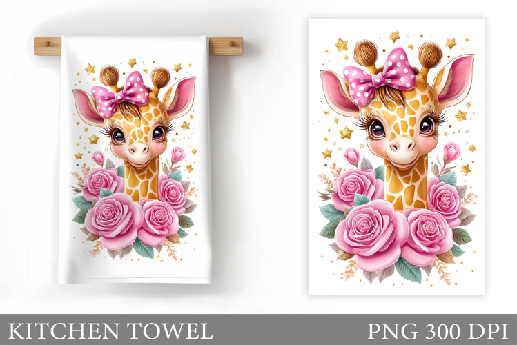 Cute Giraffe Kitchen Towel. Giraffe Flowers Kitchen Towel