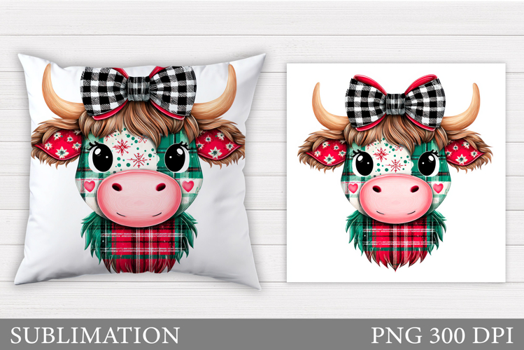 Christmas Cow Pillow Design. Christmas Pillow Sublimation example image 1