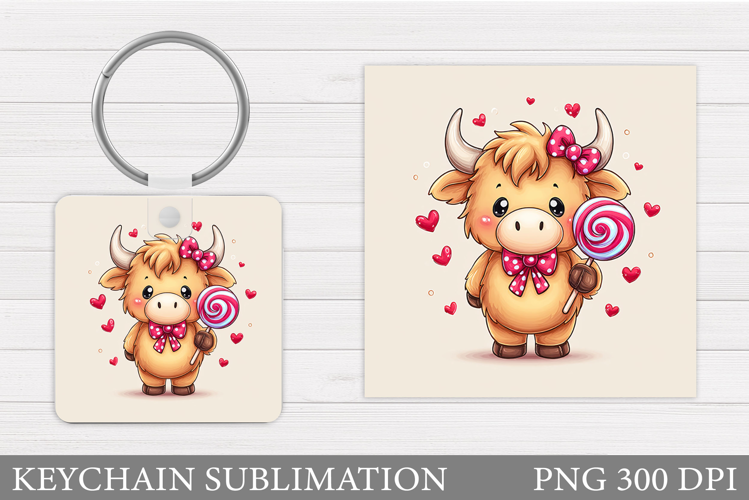 Valentines Cow Keychain. Valentine Keychain Sublimation