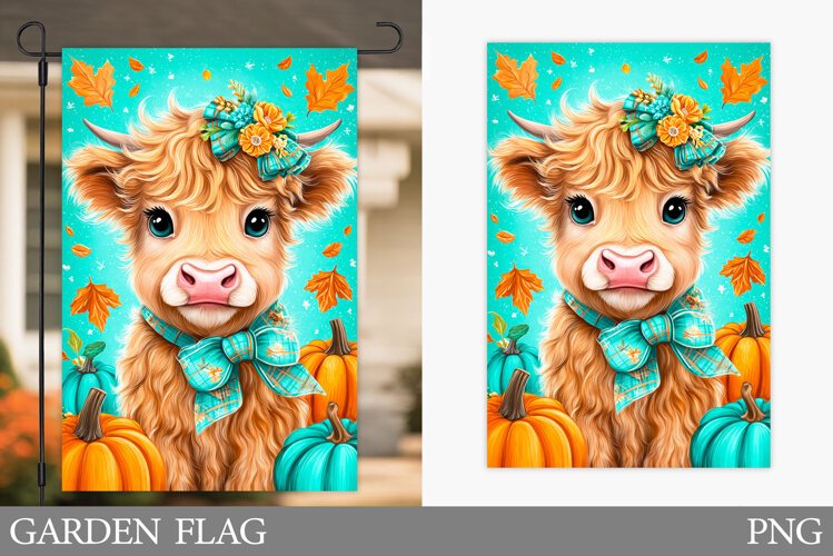 Fall Cow Garden Flag Design. Fall Garden Flag Sublimation example image 1