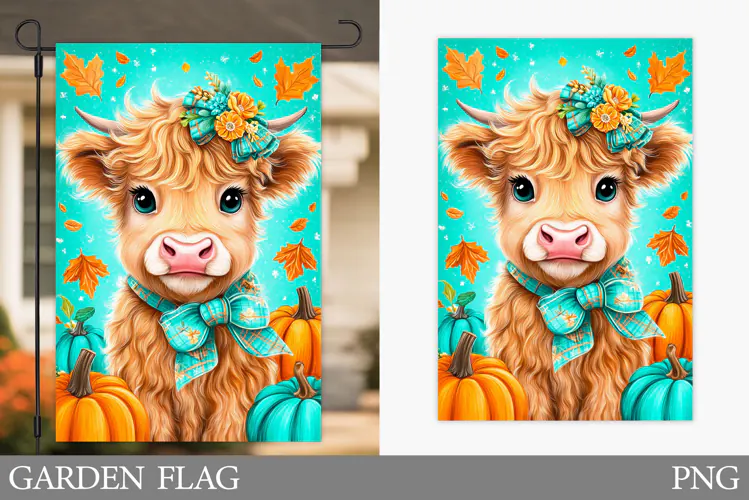 Fall Cow Garden Flag Design. Fall Garden Flag Sublimation