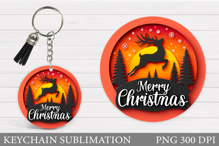 Reindeer Keychain Design. Winter Deer Round Keychain