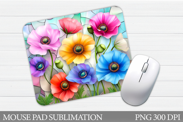 Poppies Mouse Pad Sublimation. Floral Mouse Pad Design