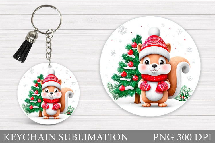 Cute Squirrel Keychain. Christmas Keychain Sublimation