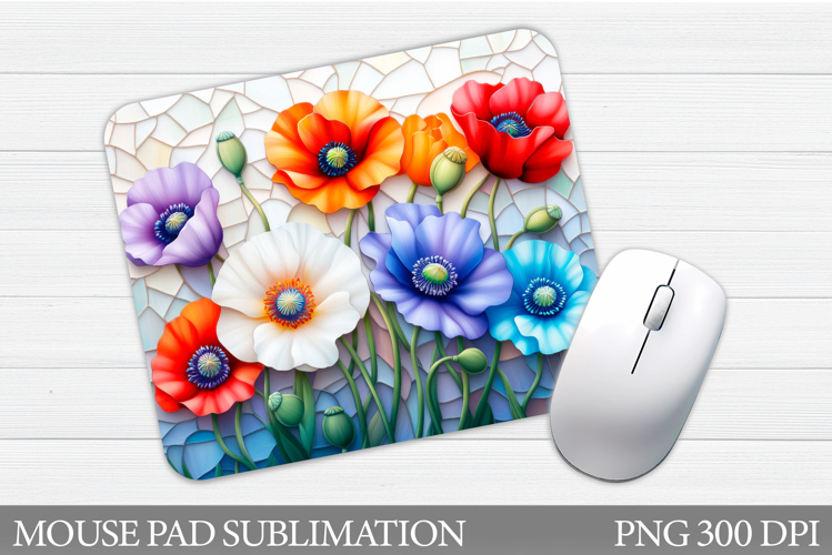 Poppies Mouse Pad Sublimation. Floral Mouse Pad Design