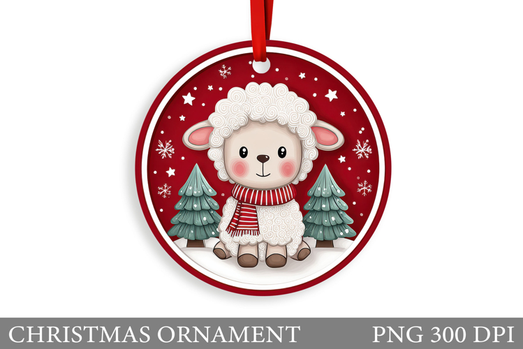 Cute Lamb Christmas Ornament. Christmas Lamb Sublimation