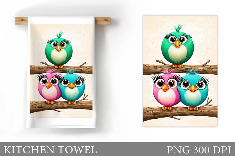 Funny Bird Kitchen Towel Design. Cute Bird Sublimation