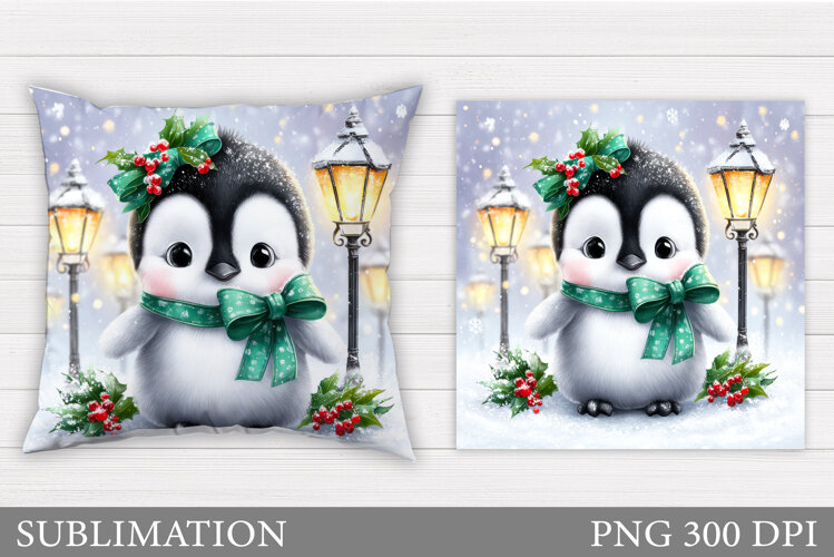 Christmas Penguin Pillow. Christmas Pillow Sublimation example image 1
