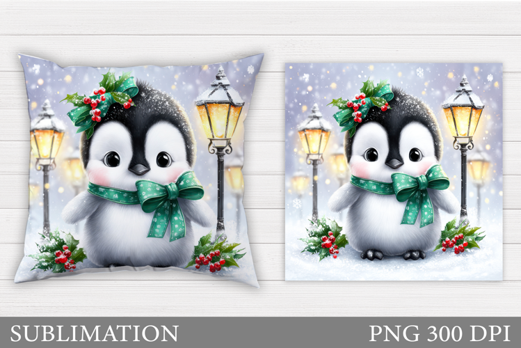 Christmas Penguin Pillow. Christmas Pillow Sublimation