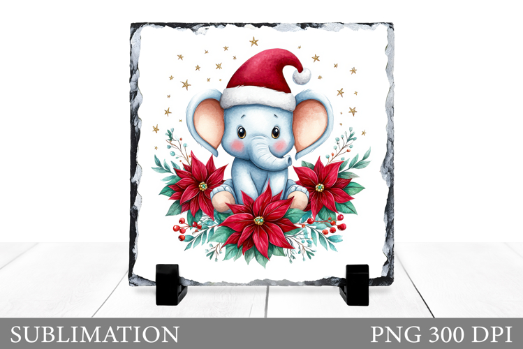Cute Elephant Sublimation. Christmas Elephant Slate Design