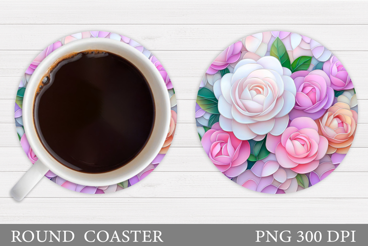 Roses Coaster Sublimation. Flowers Coaster Design