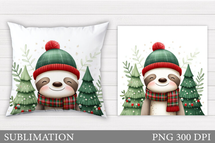 Christmas Sloth Pillow Design. Christmas Pillow Sublimation example image 1