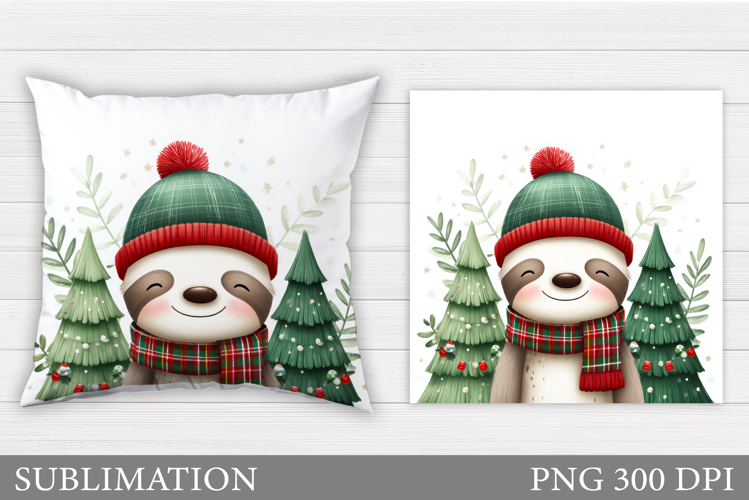 Christmas Sloth Pillow Design. Christmas Pillow Sublimation