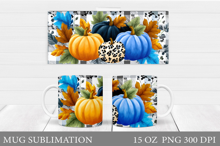 Fall Pumpkin Mug Design. Fall Flowers Mug Sublimation