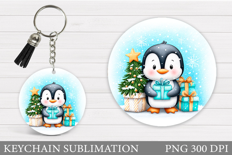 Cute Penguin Keychain Design. Christmas Keychain Sublimation