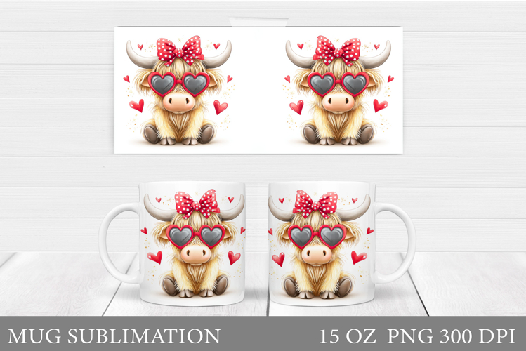 Valentines Cow Mug Sublimation. Valentines Mug Wrap Design