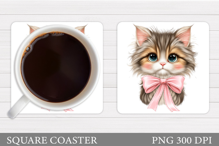 Cute Cat Coaster Design. Cute Cat Sublimation