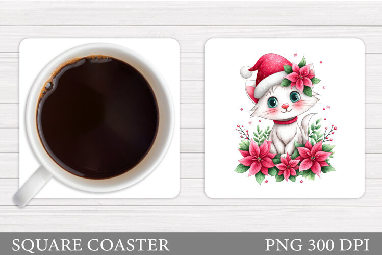 Christmas Cat Coaster Design. Christmas Coaster Sublimation example image 1