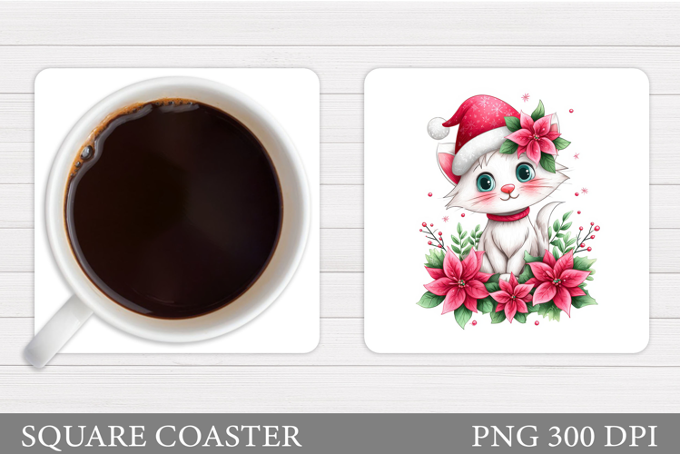 Christmas Cat Coaster Design. Christmas Coaster Sublimation