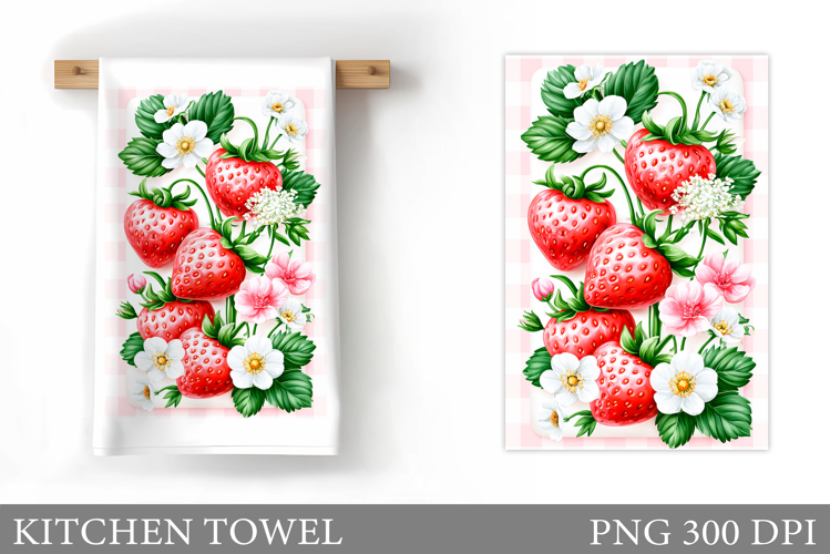 Strawberry Kitchen Towel. Flowers Kitchen Towel Design example image 1
