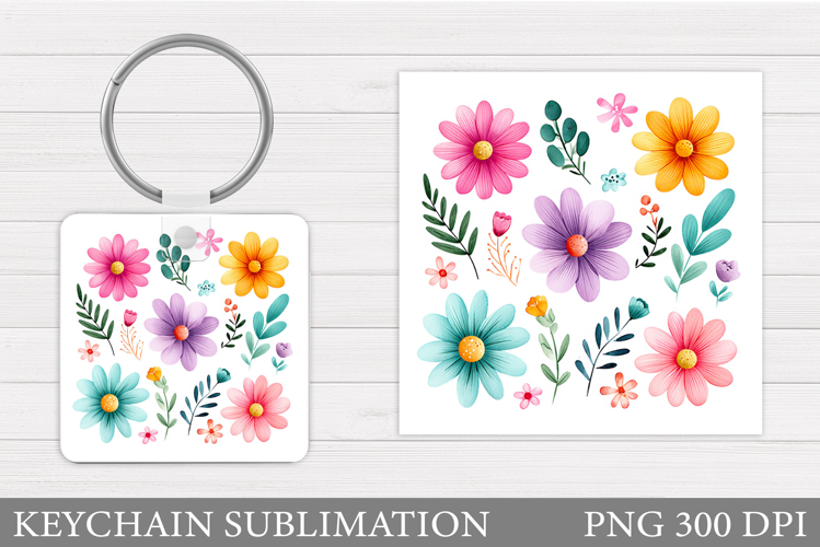Flowers Keychain Sublimation. Floral Keychain Design
