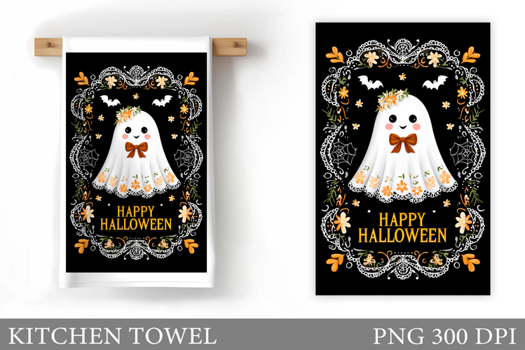 Ghost Kitchen Towel Design. Halloween Pumpkin Towel
