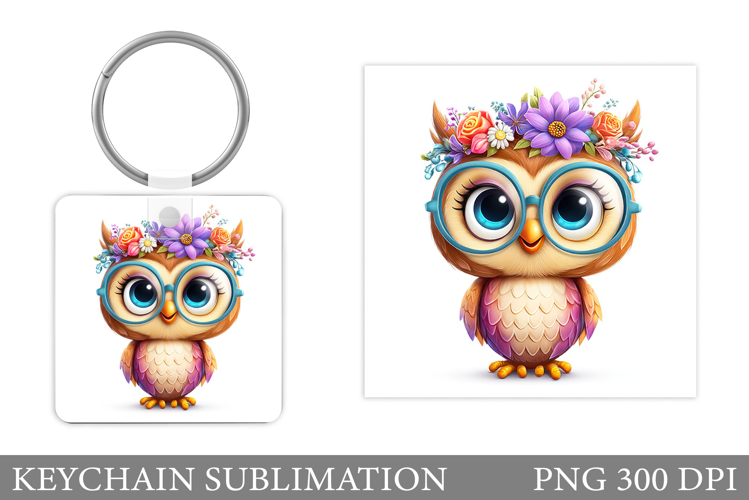 Owl Keychain Design. Owl Flowers Keychain Sublimation