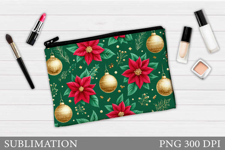Poinsettia Cosmetics Bag Design. Christmas Makeup Bag Design