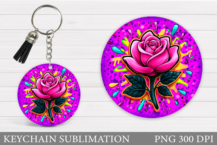 Rose Keychain Sublimation. Flowers Keychain Design