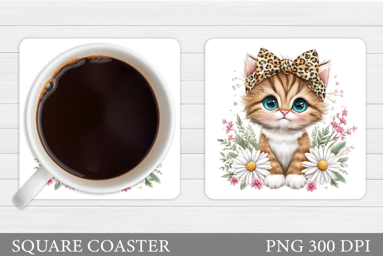 Cute Cat Coaster Design. Cute Cat Sublimation