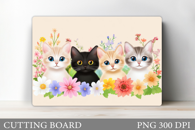 Cute Cats Cutting Board. Cat Flowers Cutting Board Design